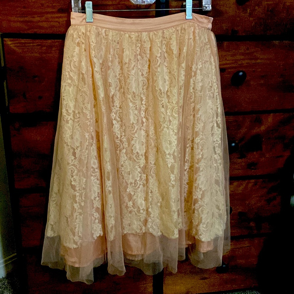 Lace, satin and mesh light pink skirt